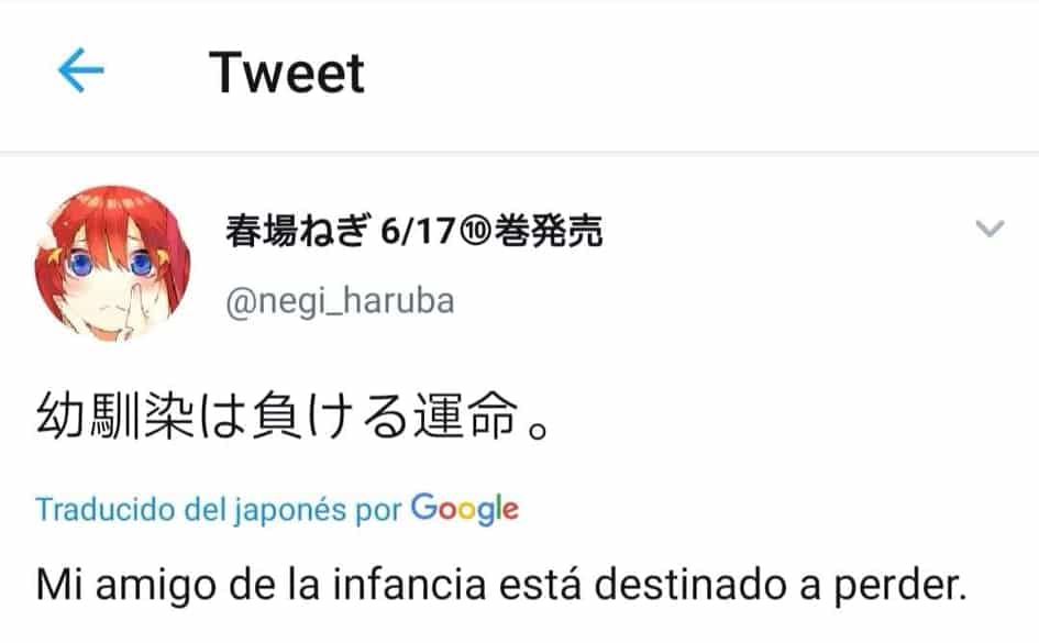 El autor de Go-toubun no Hayanome afirma que las amigas de la infancia jamas ganaran