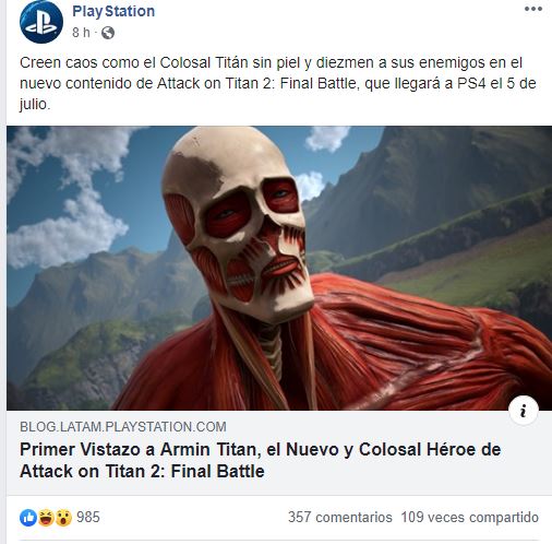 Playstation spoilea una escena del anime Shingeki no kyojin