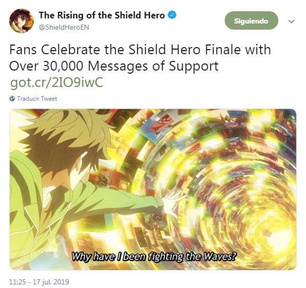 Fans envían 30,000 mensajes de apoyo a Tate no Yuusha no Nariagari