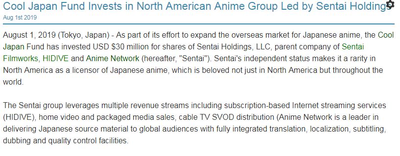 El gobierno japonés invierte 30 millones de dólares en una empresa que distribuye anime