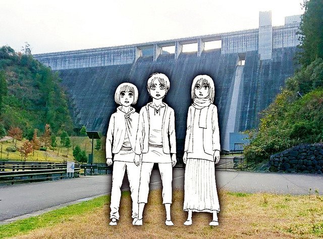 Shingeki no Kyojin nos recuerda la caída de la muralla María con unas estatuas de Mikasa, Eren y Armin