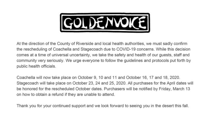 El evento Coachella se pospone por el coronavirus