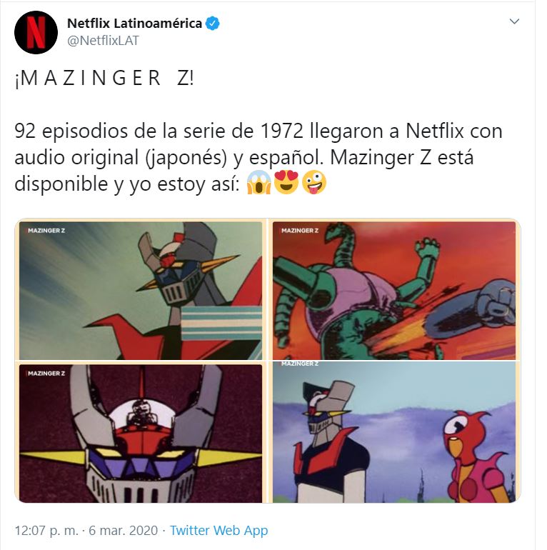 El clásico anime Mazinger Z ya esta disponible en Netflix