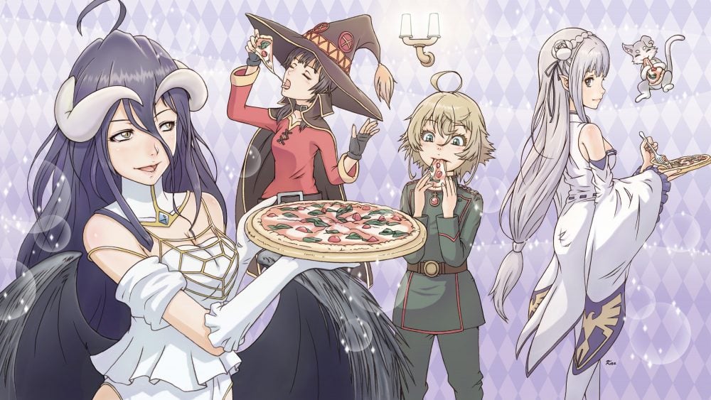 Isekai Quartet Kazunori Yoshikawa revela una ilustración de Albedo, Emilia, Tanya y Megumin