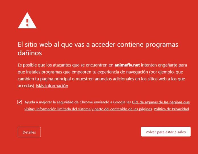 Google advierte que AnimeFLV es una página web peligrosa Google advierte que AnimeFLV es una pagina peligrosa