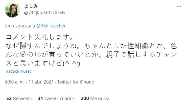 Tweet sobre la polémica de la madre yaoi