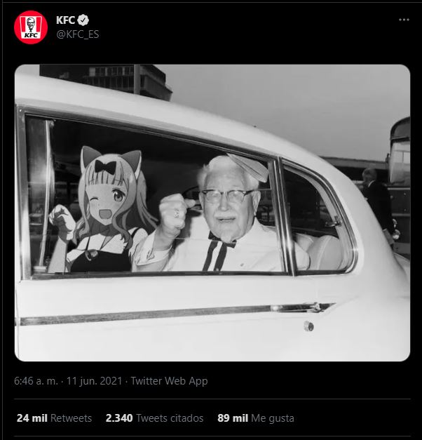 KFC publica un meme de una waifu de anime con el Coronel Sanders y se hace viral en redes sociales