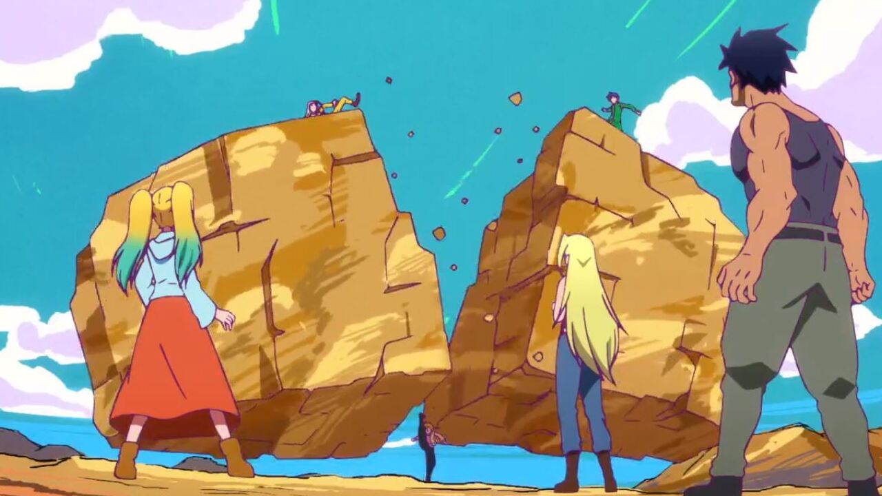 Heion Sedai no Idaten-tachi Hayato rompiendo una roca