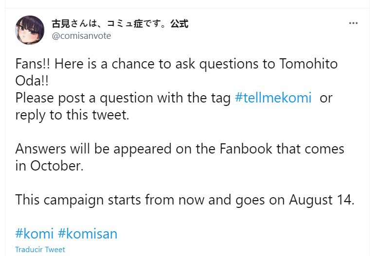 El creador de Komi-san wa, Komyushou Desu responderá preguntas de fans