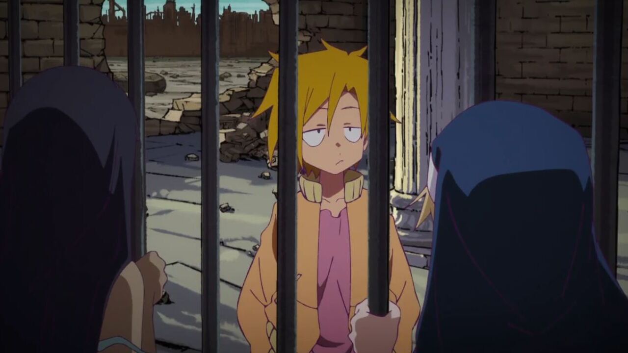 Heion Sedai no Idaten-tachi Hayato frente a la jaula donde está encerrada la monja con otras mujeres
