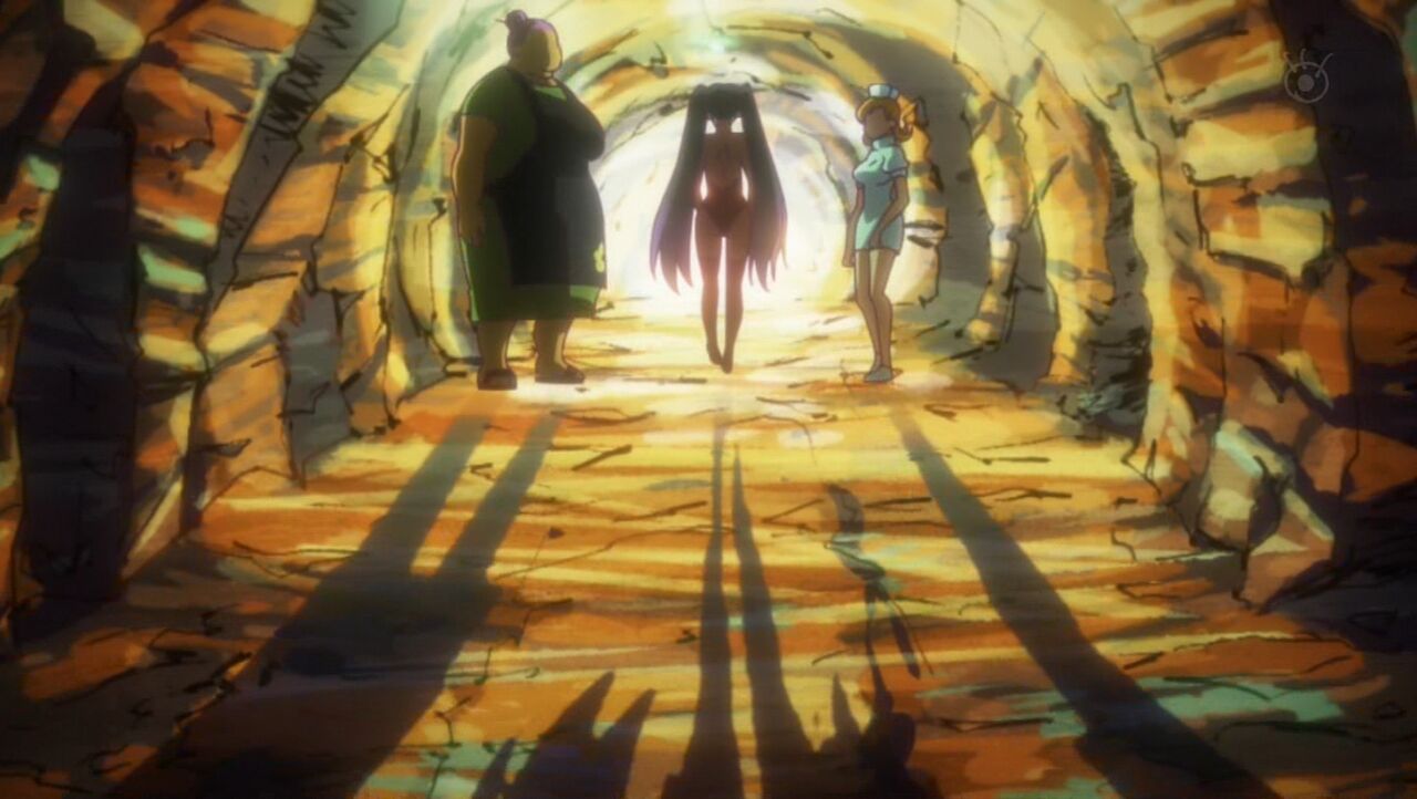 Heion Sedai no Idaten-tachi Miku, Umeyo y Merk escapando de Zoble