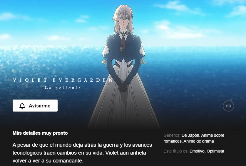 La película de Violet Evergarden estará disponible en Netflix