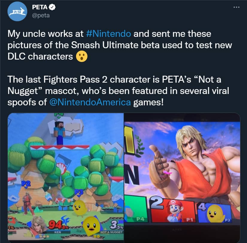PETA quiere su mascota en Smash Bros