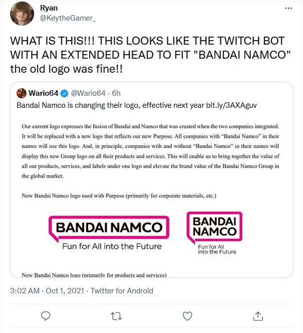 El nuevo logotipo de Bandai Namco es completamente odiado