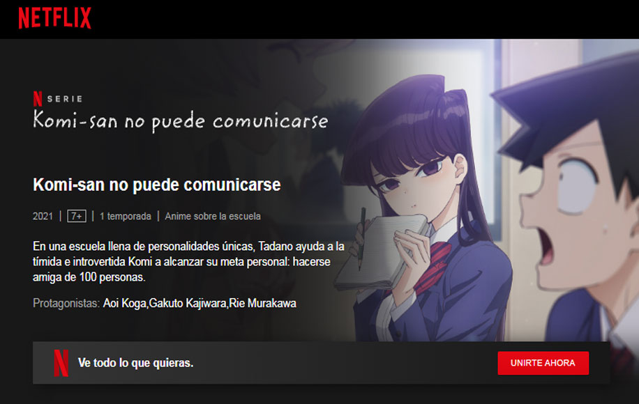 Komi-san no puede comunicarse Netflix