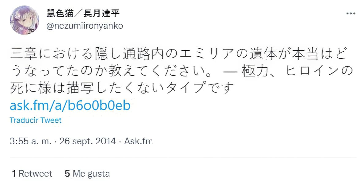 re-zero-autor-muerte-emilia-twitter