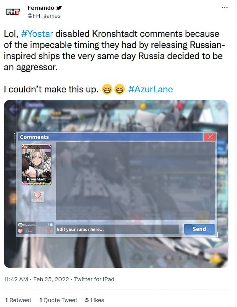 Azur Lane - Se desactivan los comentarios de los jugadores sobre el conflicto de Ucrania y Rusia