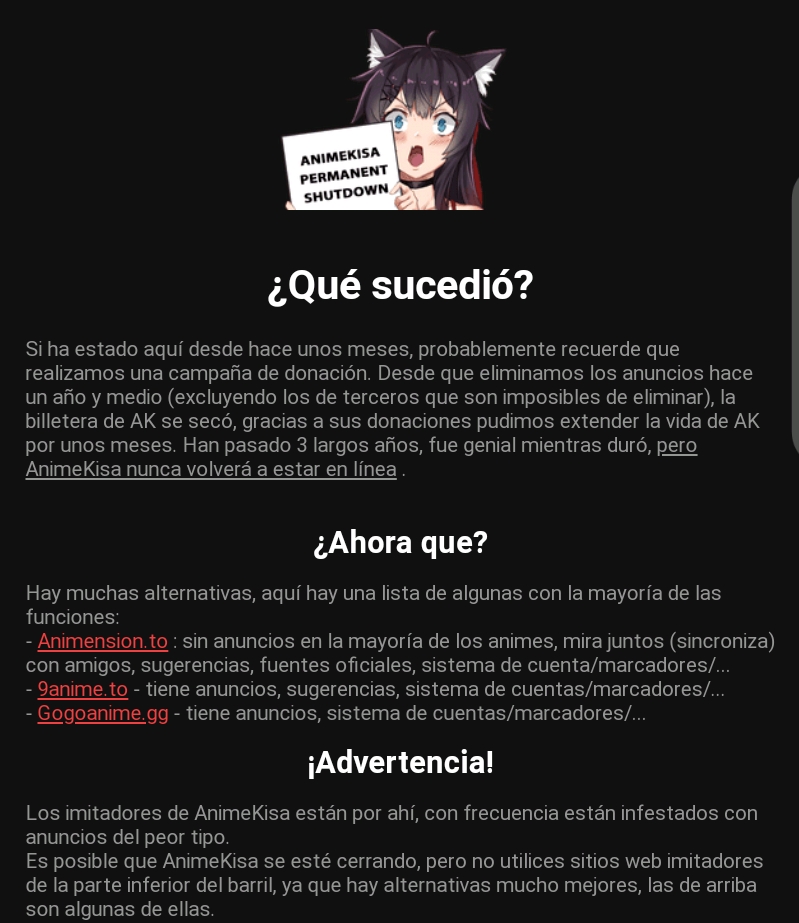 Sitio web Anime Kisa cierra permanente Sitio web de anime pirata cierra por falta de dinero