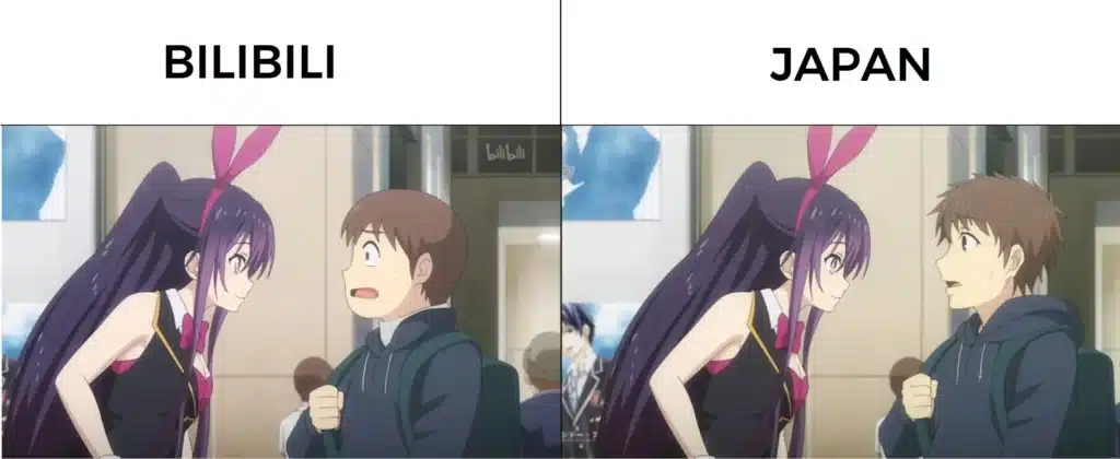 comparativa de al mala animacion del tercer episodio de la version china y la japonesa de date a live