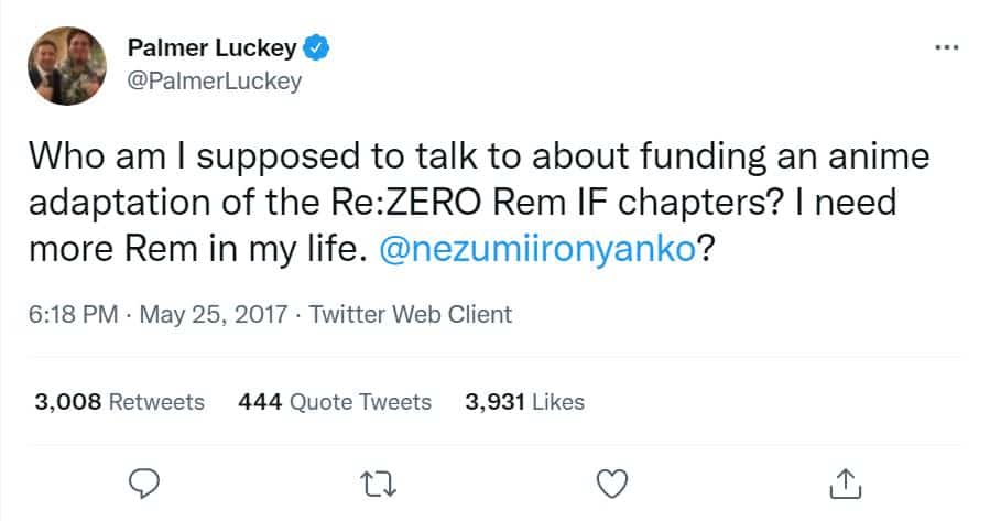 Re:Zero – El creador de Oculus VR busca financiar una adaptación al anime de la historia alternativa de Rem
