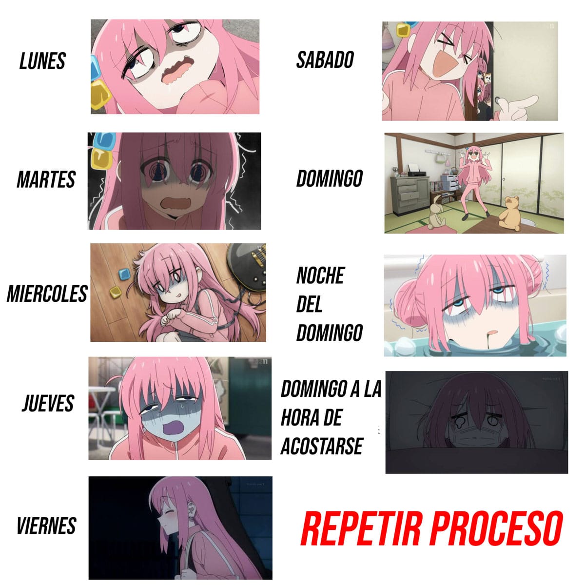 Un meme de Bocchi The Rock! representa el estado de ánimo de los otakus