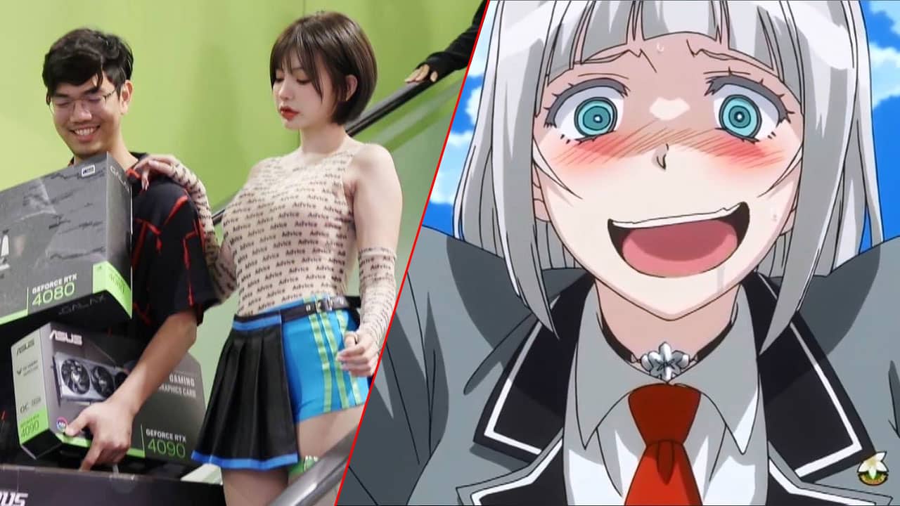 Linda chica tailandesa con componentes de PC gamer