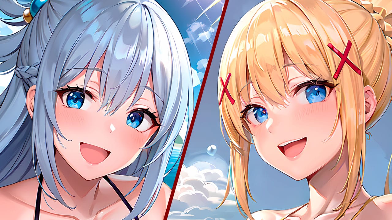 Konosuba muestra a sus waifus en sensuales bañadores
