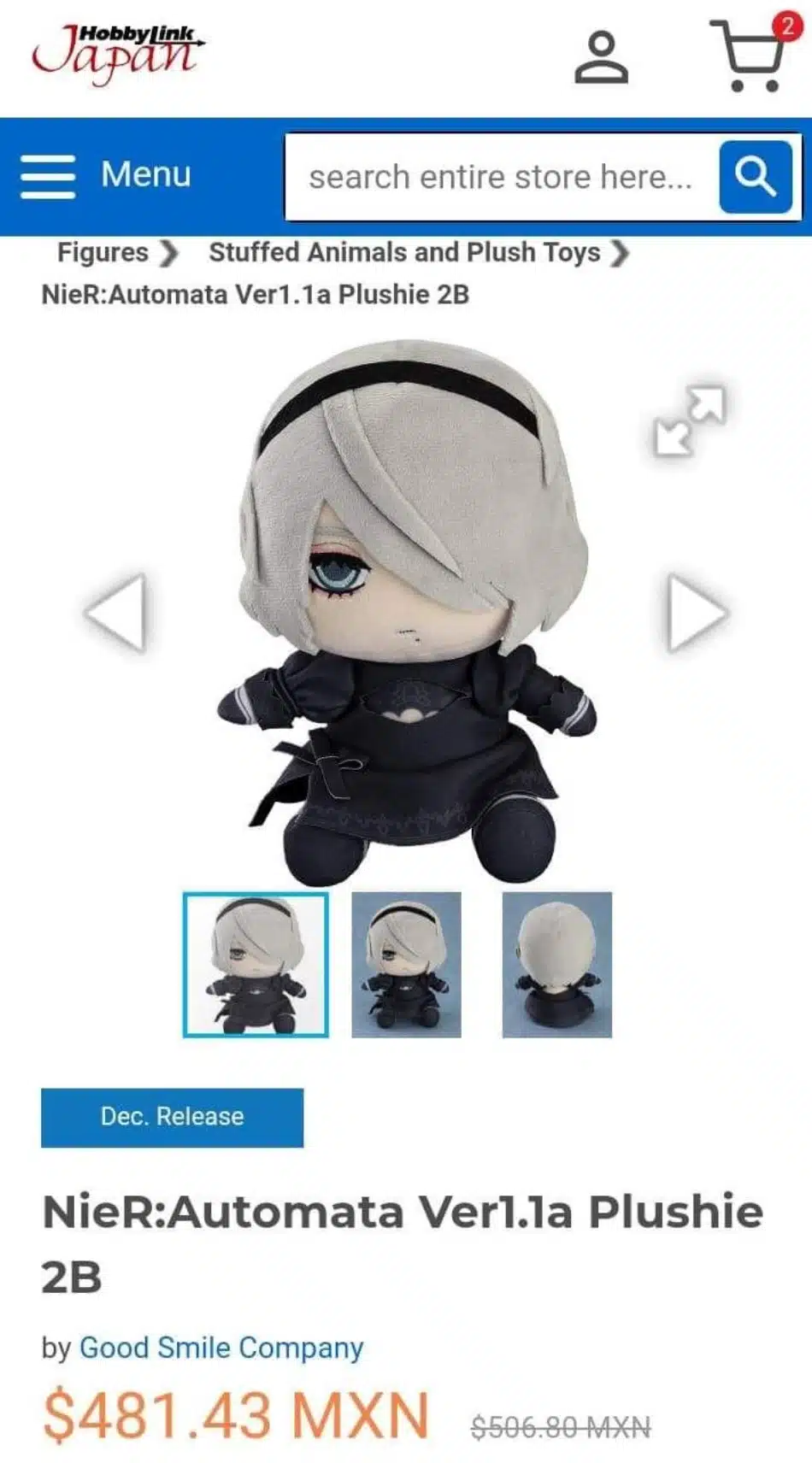 NieR Automata 2B peluche
