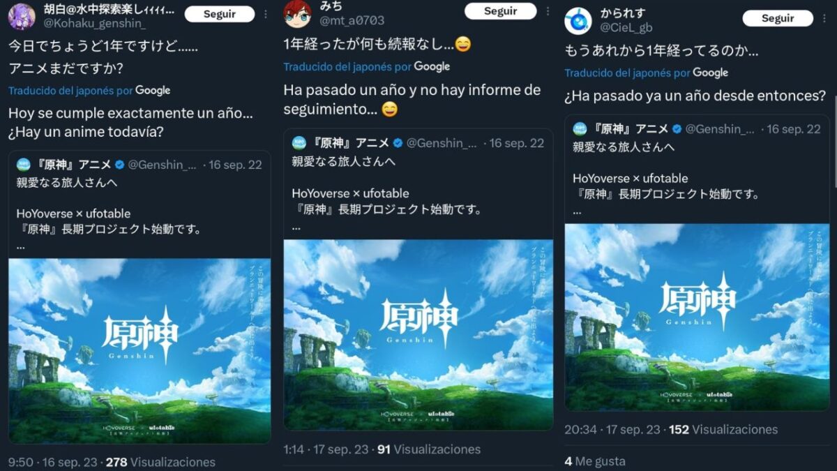 Fans de Genshin Impact debatiendo en Twitter