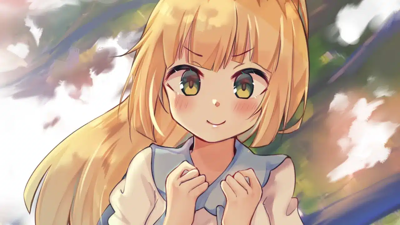 Lillie de pokemon sonriendo con un ligero sonrojo