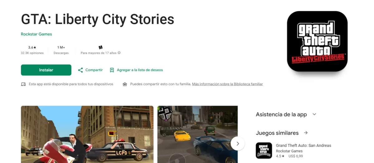 Grand Theft Auto: Liberty City Stories gratis en Google Play Store
