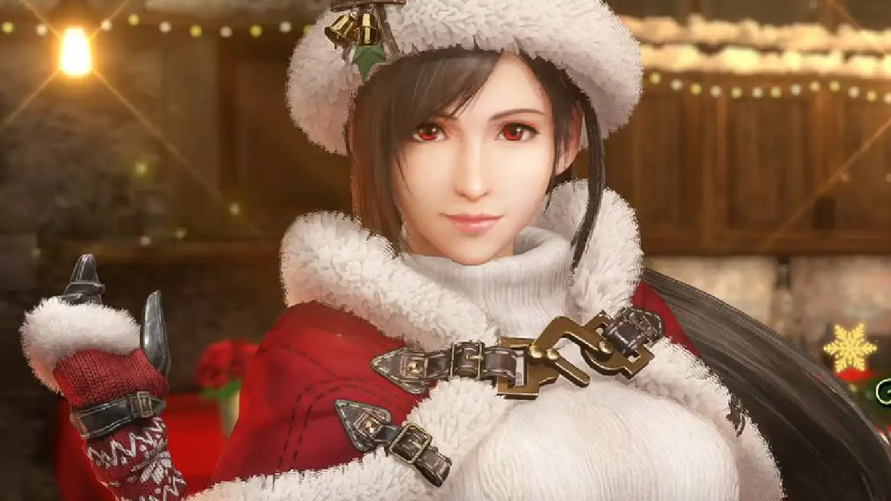 Tifa Lockhart en su atuendo navideño en FF7 Ever Crisis