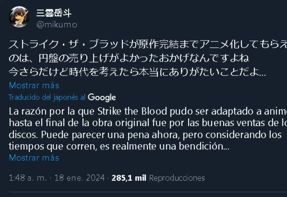 Strike The Blood twitter captura 02