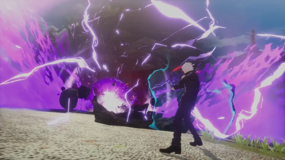 Satoru Gojo usando "Purple" en Jujutsu Kaisen Cursed Clash