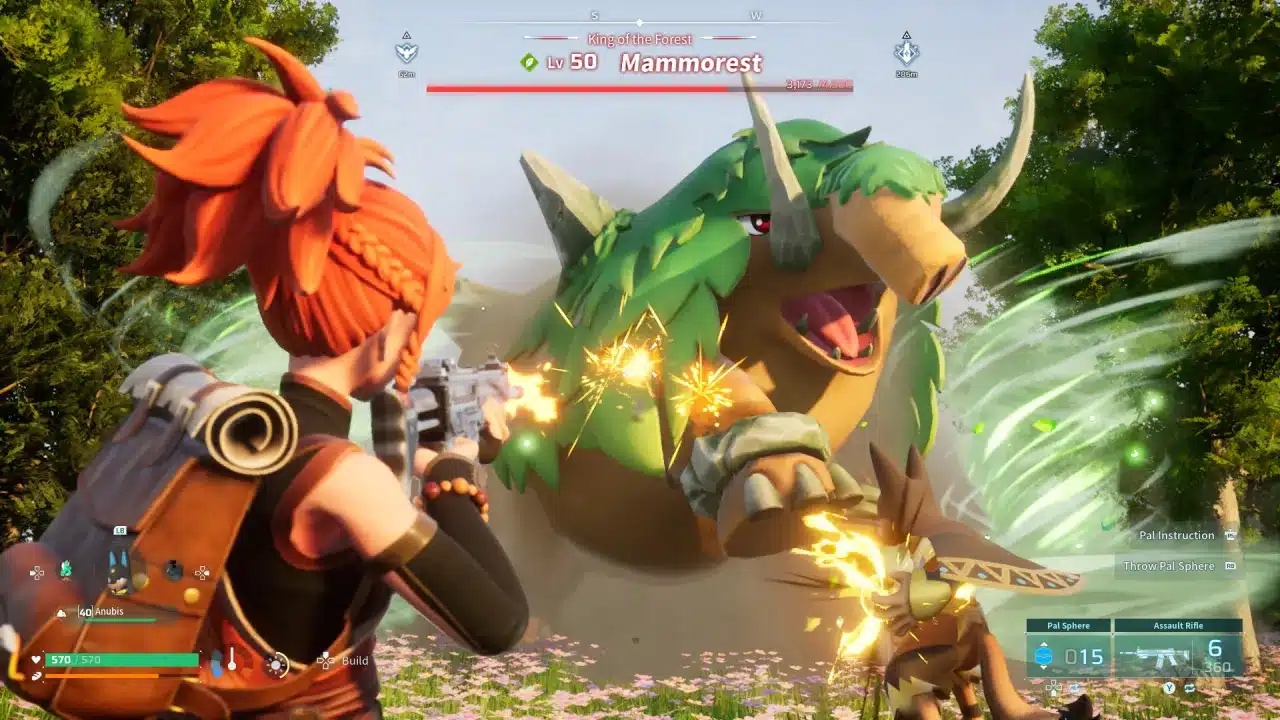 Jugador de Palworld luchando contra un Mammorest