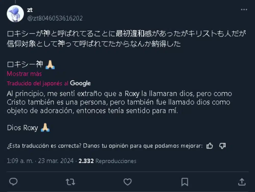 Mushoku Tensei Roxy atar twitter captura 03