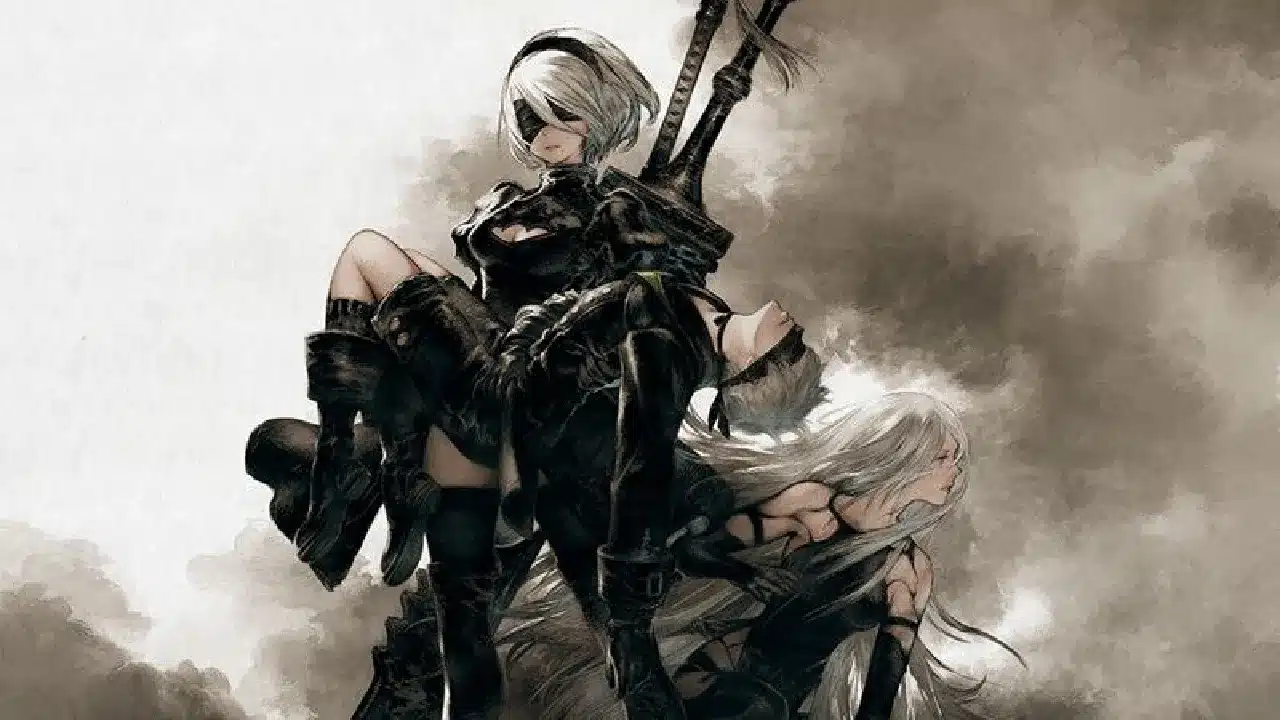 Arte oficial de NieR: Automata, con 2B, 9S y A2.