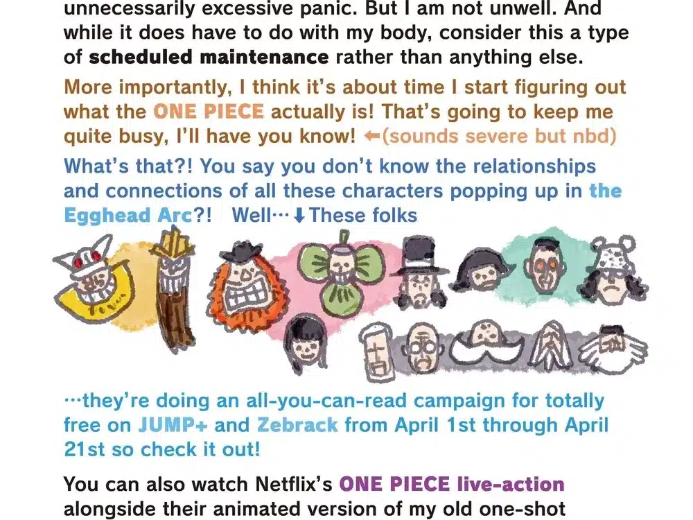 Eiichiro Oda habla sobre la necesaria pausa de One Piece-Comunicado