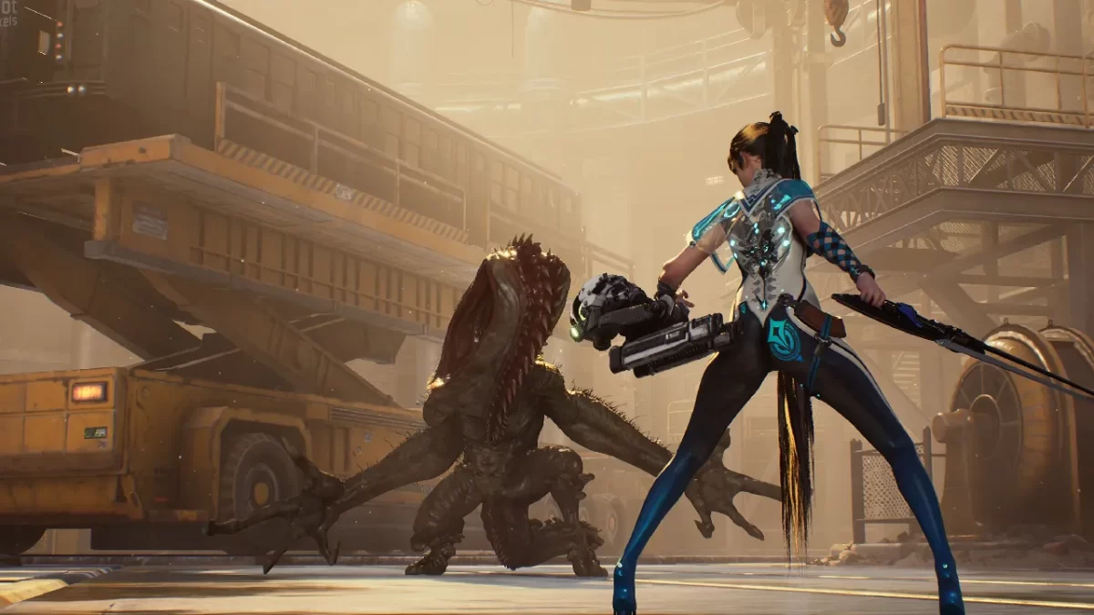 Eve luchando contra uno de los jefes de Stellar Blade.