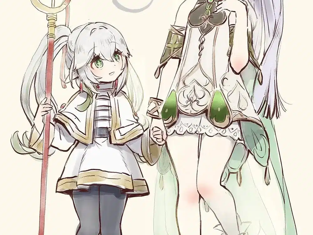 Frieren de Sousou no frienren y Nahida de Genshin Impact intercambian vestuario en linda ilustración-1