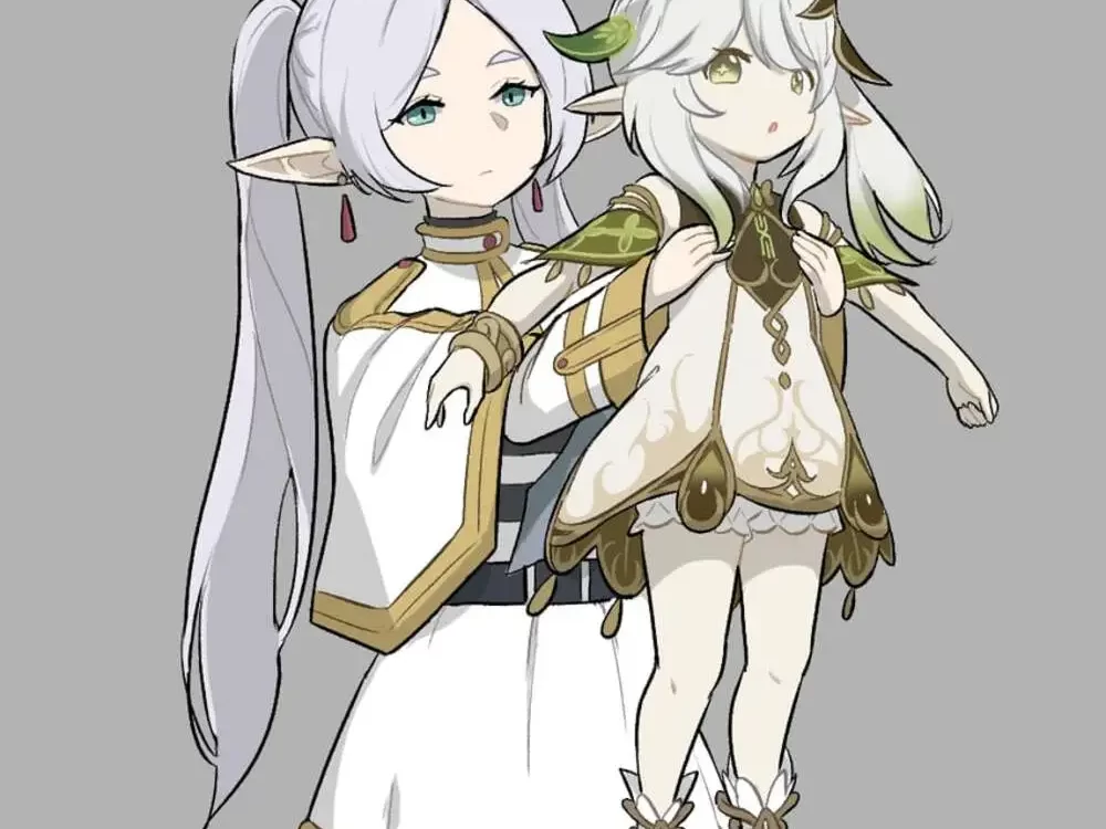 Frieren de Sousou no frienren y Nahida de Genshin Impact intercambian vestuario en linda ilustración-2