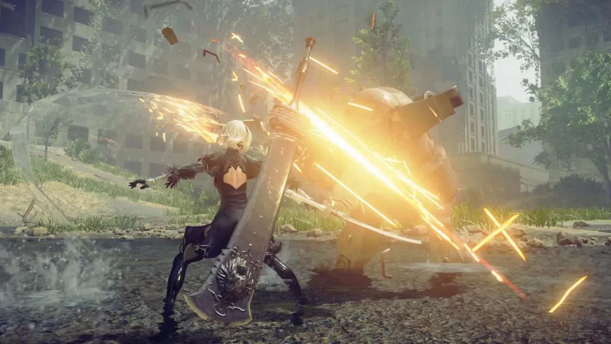 2B luchando contra un robot.