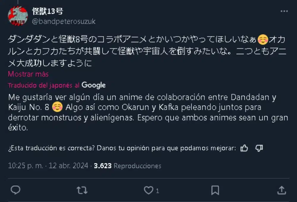 Kaiju n.8 y Dandadan twitter captura 0101
