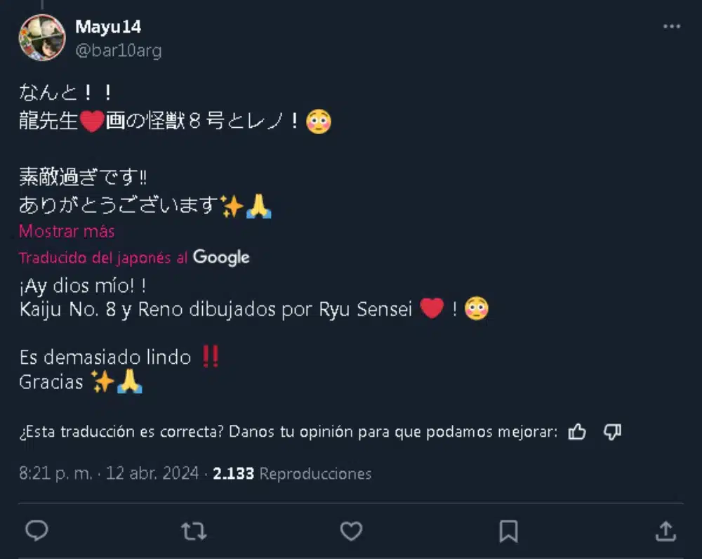 Kaiju n.8 y Dandadan twitter captura 0102