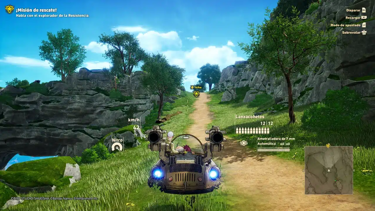 Beelzebub explorando Forest Land en su aerodeslizador (Sand Land)