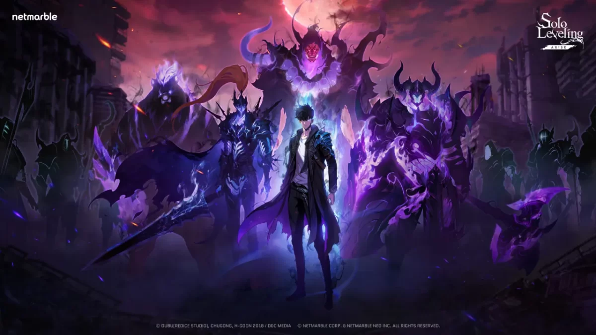 Imagen oficial de Sung Jinwoo y su ejército en Solo Leveling: ARISE