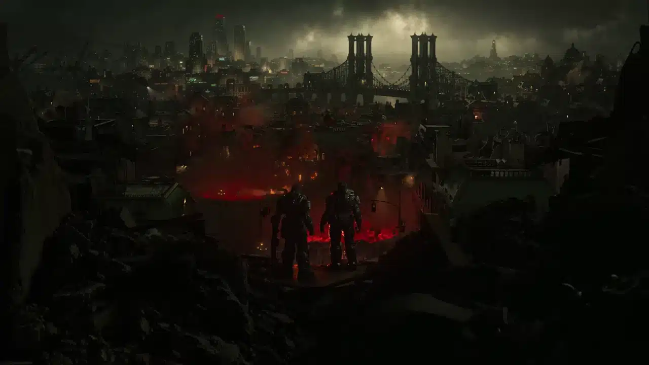 Marcus y Dom viendo la ciudad durante el Dรญa de la Emergencia