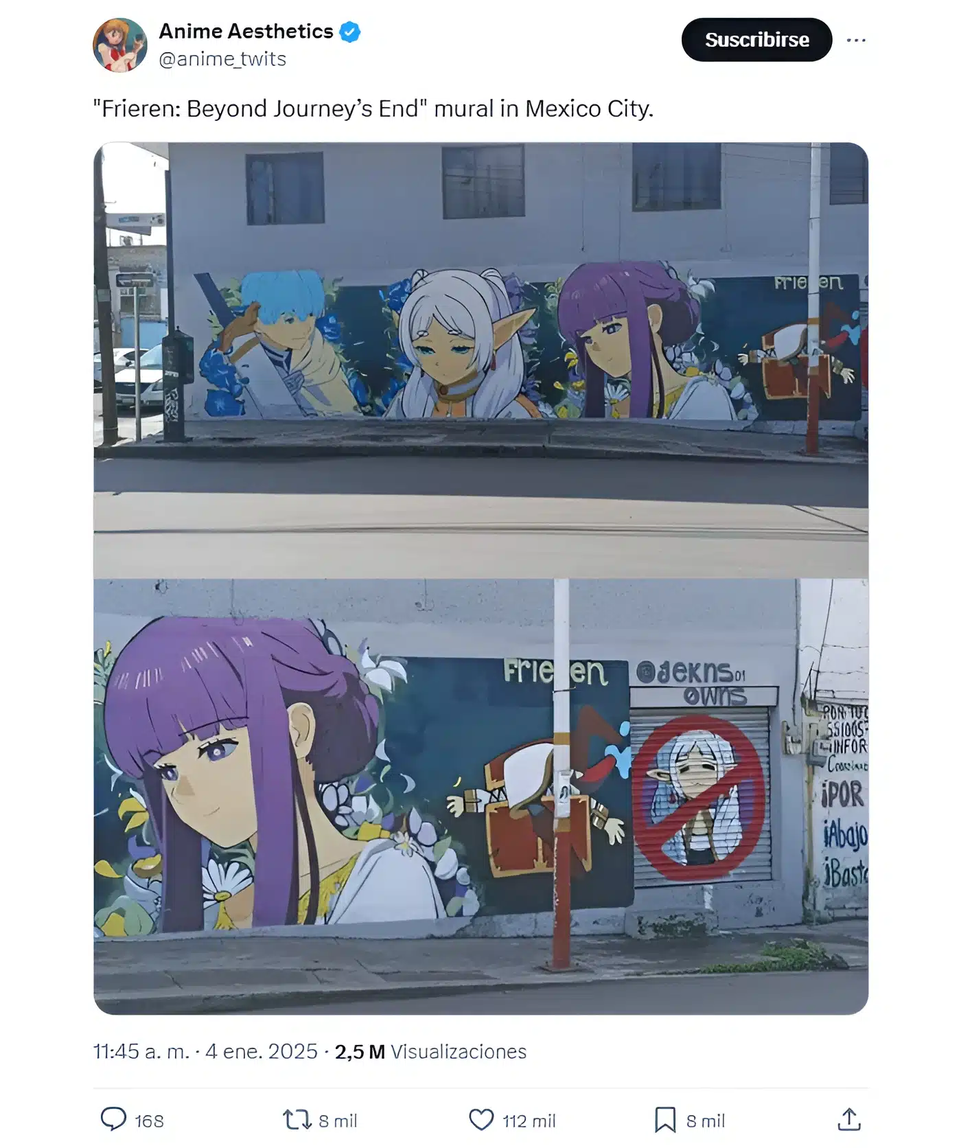 El increíble mural de Sousou no Frieren en México sorprende al público extranjero