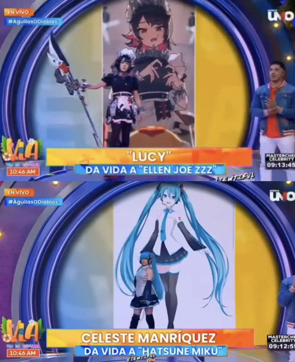 Ellen Joe y Hatsune miku visitan Venga la alegría 