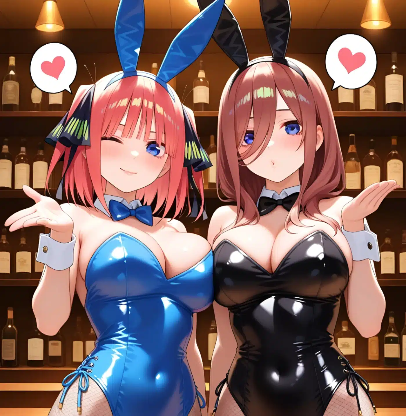 Miku and Nino Nakano in bunny girl outfits